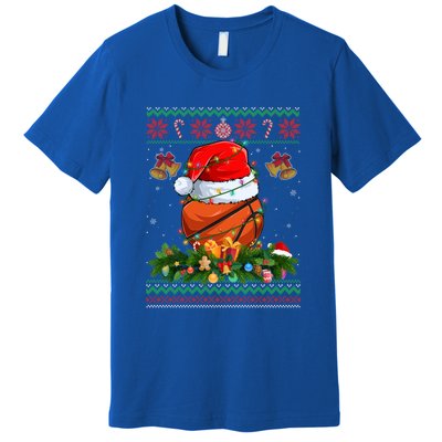 Funny Santa Claus Basketball Ball Wreath Christmas Lights Funny Gift Premium T-Shirt