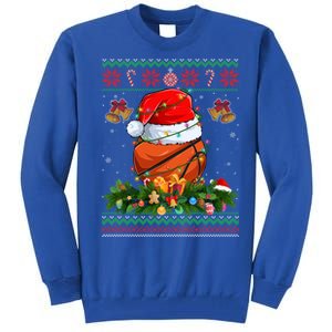 Funny Santa Claus Basketball Ball Wreath Christmas Lights Funny Gift Tall Sweatshirt