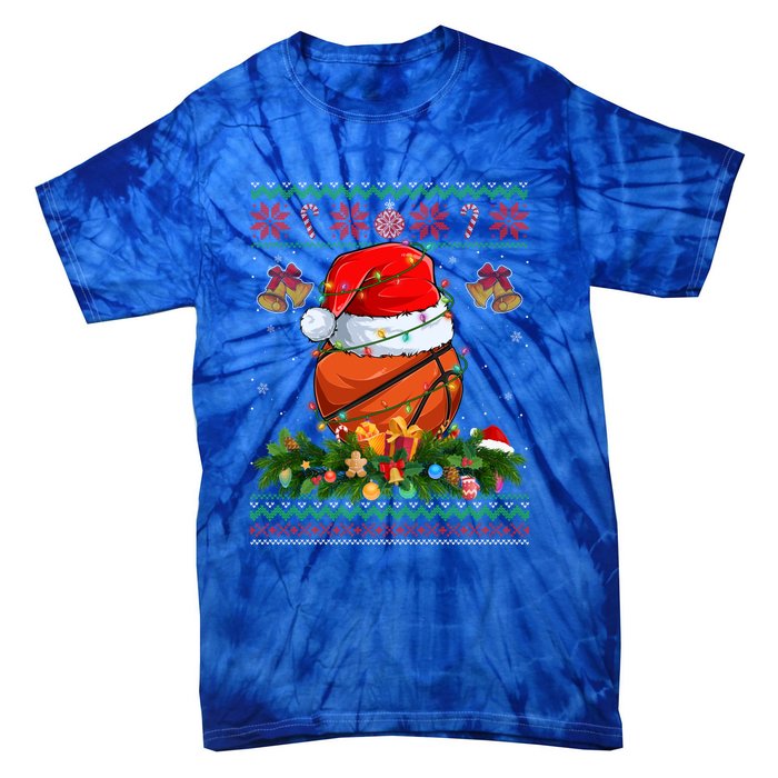 Funny Santa Claus Basketball Ball Wreath Christmas Lights Funny Gift Tie-Dye T-Shirt