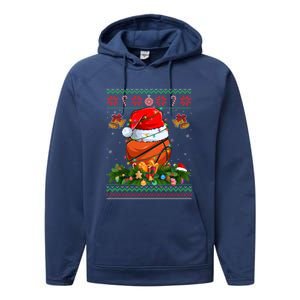 Funny Santa Claus Basketball Ball Wreath Christmas Lights Funny Gift Performance Fleece Hoodie