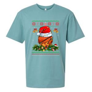 Funny Santa Claus Basketball Ball Wreath Christmas Lights Funny Gift Sueded Cloud Jersey T-Shirt