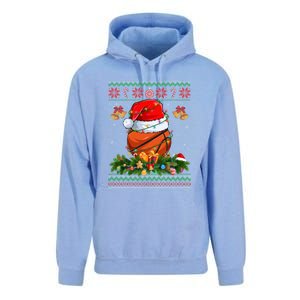 Funny Santa Claus Basketball Ball Wreath Christmas Lights Funny Gift Unisex Surf Hoodie