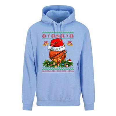 Funny Santa Claus Basketball Ball Wreath Christmas Lights Funny Gift Unisex Surf Hoodie