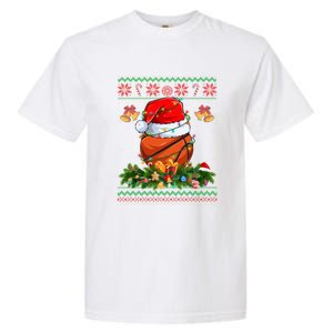 Funny Santa Claus Basketball Ball Wreath Christmas Lights Funny Gift Garment-Dyed Heavyweight T-Shirt