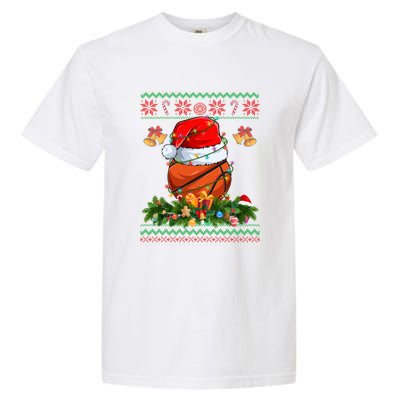 Funny Santa Claus Basketball Ball Wreath Christmas Lights Funny Gift Garment-Dyed Heavyweight T-Shirt