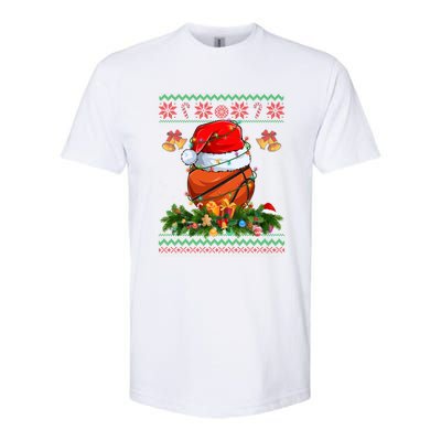 Funny Santa Claus Basketball Ball Wreath Christmas Lights Funny Gift Softstyle CVC T-Shirt