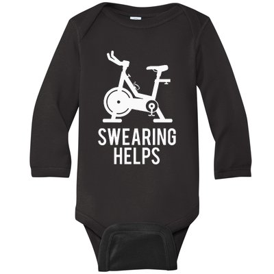 Funny Spin Class Swearing Helps Spinning Gift Gym Fitness Baby Long Sleeve Bodysuit