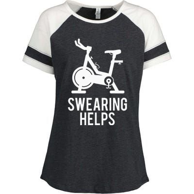 Funny Spin Class Swearing Helps Spinning Gift Gym Fitness Enza Ladies Jersey Colorblock Tee