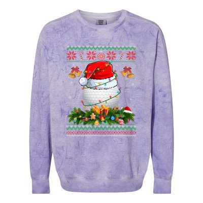 Funny Santa Claus Golf Ball Wreath Christmas Lights Xmas Pjs Gift Colorblast Crewneck Sweatshirt