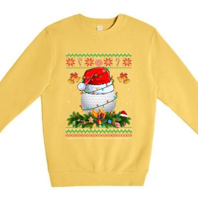 Funny Santa Claus Golf Ball Wreath Christmas Lights Xmas Pjs Gift Premium Crewneck Sweatshirt