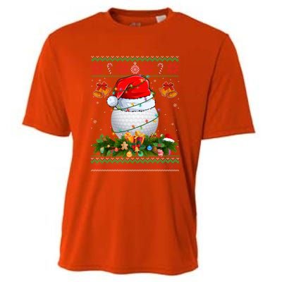 Funny Santa Claus Golf Ball Wreath Christmas Lights Xmas Pjs Gift Cooling Performance Crew T-Shirt