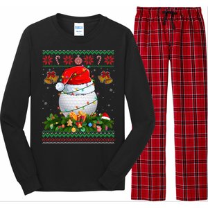 Funny Santa Claus Golf Ball Wreath Christmas Lights Xmas Pjs Gift Long Sleeve Pajama Set