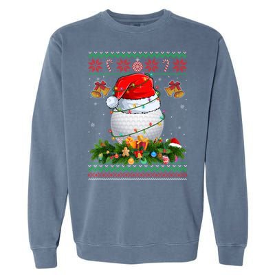 Funny Santa Claus Golf Ball Wreath Christmas Lights Xmas Pjs Gift Garment-Dyed Sweatshirt