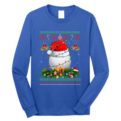 Funny Santa Claus Golf Ball Wreath Christmas Lights Xmas Pjs Gift Long Sleeve Shirt