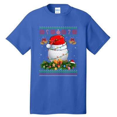 Funny Santa Claus Golf Ball Wreath Christmas Lights Xmas Pjs Gift Tall T-Shirt