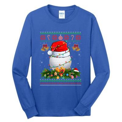 Funny Santa Claus Golf Ball Wreath Christmas Lights Xmas Pjs Gift Tall Long Sleeve T-Shirt