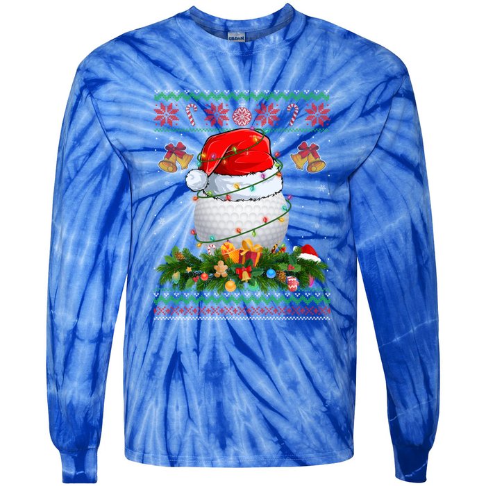 Funny Santa Claus Golf Ball Wreath Christmas Lights Xmas Pjs Gift Tie-Dye Long Sleeve Shirt