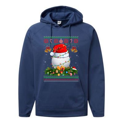 Funny Santa Claus Golf Ball Wreath Christmas Lights Xmas Pjs Gift Performance Fleece Hoodie