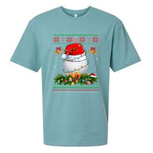 Funny Santa Claus Golf Ball Wreath Christmas Lights Xmas Pjs Gift Sueded Cloud Jersey T-Shirt