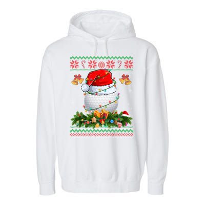 Funny Santa Claus Golf Ball Wreath Christmas Lights Xmas Pjs Gift Garment-Dyed Fleece Hoodie