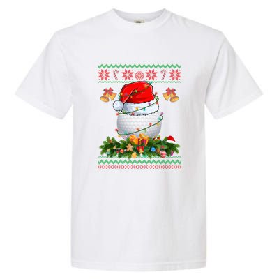 Funny Santa Claus Golf Ball Wreath Christmas Lights Xmas Pjs Gift Garment-Dyed Heavyweight T-Shirt