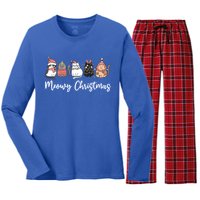 Funny Santa Cat Christmas Lights Cat Lover Xmas Cat Mom Cute Gift Women's Long Sleeve Flannel Pajama Set 