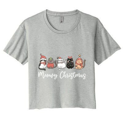 Funny Santa Cat Christmas Lights Cat Lover Xmas Cat Mom Cute Gift Women's Crop Top Tee