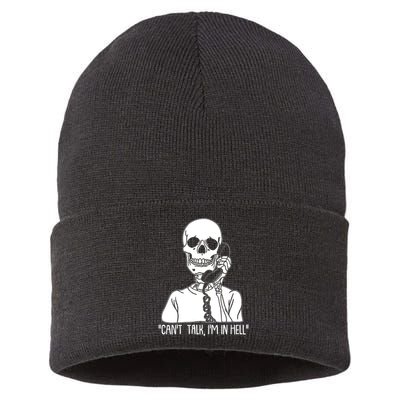 Funny Skeleton Cant Talk Im In Hell Sustainable Knit Beanie
