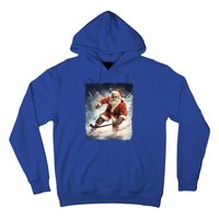 Funny Santa Clause Playing Ice Hockey Puck Xmas Pajama Gift Hoodie