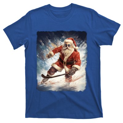 Funny Santa Clause Playing Ice Hockey Puck Xmas Pajama Gift T-Shirt