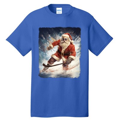 Funny Santa Clause Playing Ice Hockey Puck Xmas Pajama Gift Tall T-Shirt