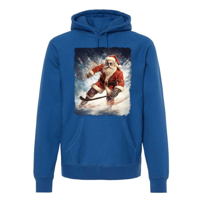 Funny Santa Clause Playing Ice Hockey Puck Xmas Pajama Gift Premium Hoodie