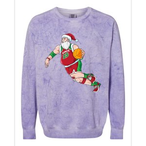 Funny Santa Claus Basketball Christmas Dribbling Cool Gift Colorblast Crewneck Sweatshirt