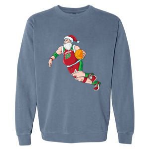 Funny Santa Claus Basketball Christmas Dribbling Cool Gift Garment-Dyed Sweatshirt