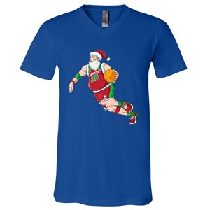 Funny Santa Claus Basketball Christmas Dribbling Cool Gift V-Neck T-Shirt