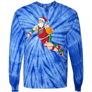 Funny Santa Claus Basketball Christmas Dribbling Cool Gift Tie-Dye Long Sleeve Shirt