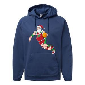 Funny Santa Claus Basketball Christmas Dribbling Cool Gift Performance Fleece Hoodie