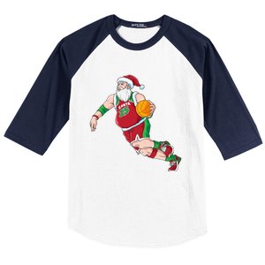 Funny Santa Claus Basketball Christmas Dribbling Cool Gift Baseball Sleeve Shirt