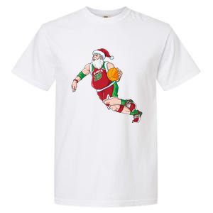 Funny Santa Claus Basketball Christmas Dribbling Cool Gift Garment-Dyed Heavyweight T-Shirt