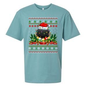 Funny Santa Claus Ice Hockey Puck Wreath Christmas Lights Gift Sueded Cloud Jersey T-Shirt