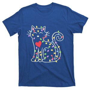 Funny Santa Cat Tangled Up In Christmas Lights Cat Lover Meaningful Gift T-Shirt