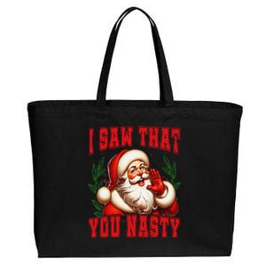 Funny Santa Claus I Saw That You Nasty Christmas Xmas Cotton Canvas Jumbo Tote