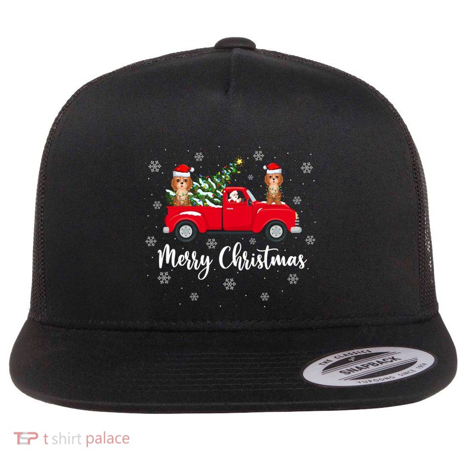 Funny Santa Claus Riding Red Truck Cockapoo Dog Christmas Gift Flatbill Hat