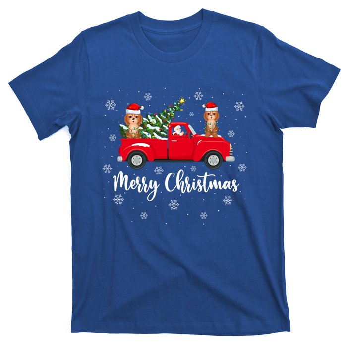 Funny Santa Claus Riding Red Truck Cockapoo Dog Christmas Gift T-Shirt