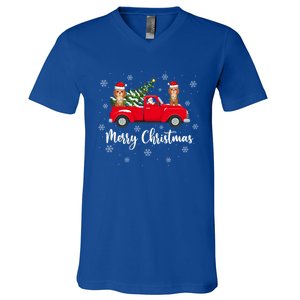 Funny Santa Claus Riding Red Truck Cockapoo Dog Christmas Gift V-Neck T-Shirt