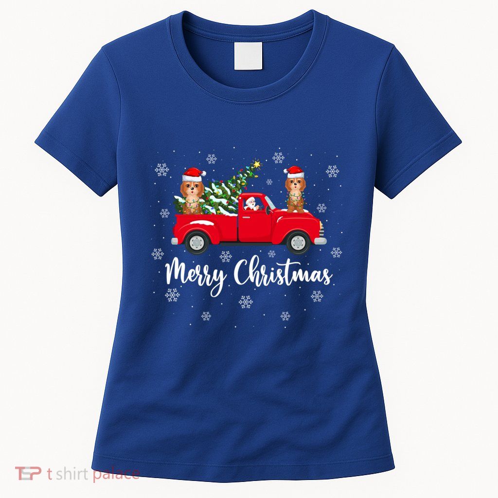 Funny Santa Claus Riding Red Truck Cockapoo Dog Christmas Gift Womens T-Shirt