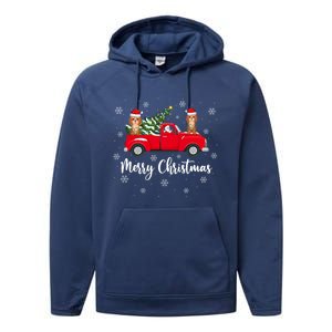 Funny Santa Claus Riding Red Truck Cockapoo Dog Christmas Gift Performance Fleece Hoodie