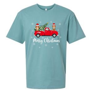 Funny Santa Claus Riding Red Truck Cockapoo Dog Christmas Gift Sueded Cloud Jersey T-Shirt