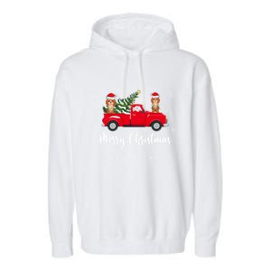 Funny Santa Claus Riding Red Truck Cockapoo Dog Christmas Gift Garment-Dyed Fleece Hoodie