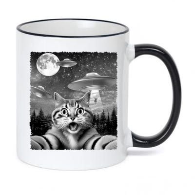 Funny Scared Cat Selfie With Ufos Gift Idea 11oz Black Color Changing Mug